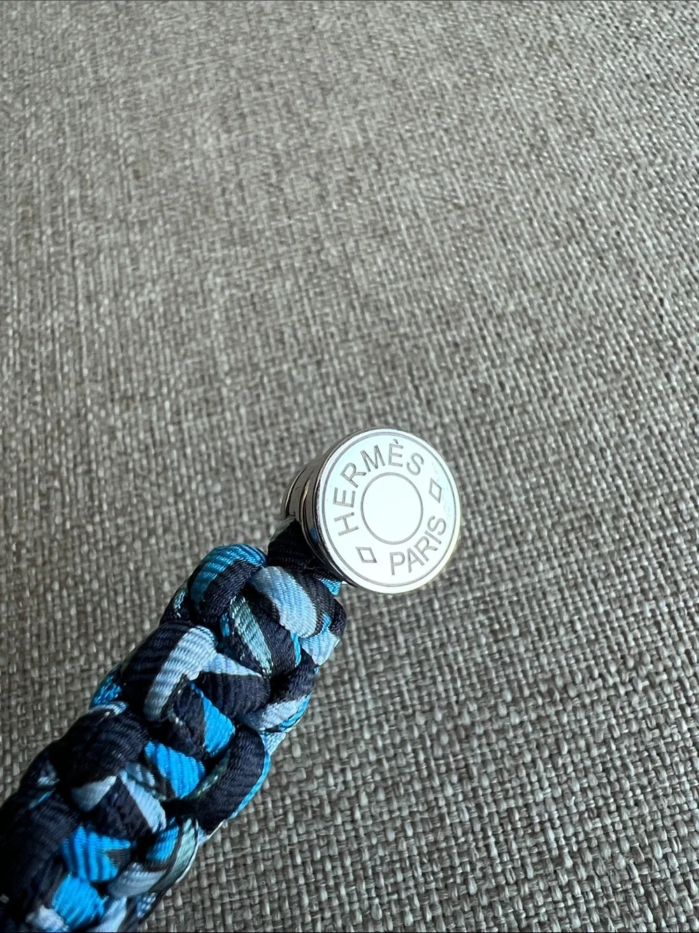 Hermes | Kid Silk Bracelet Blue Color with Palladium-plated Button Clasp
